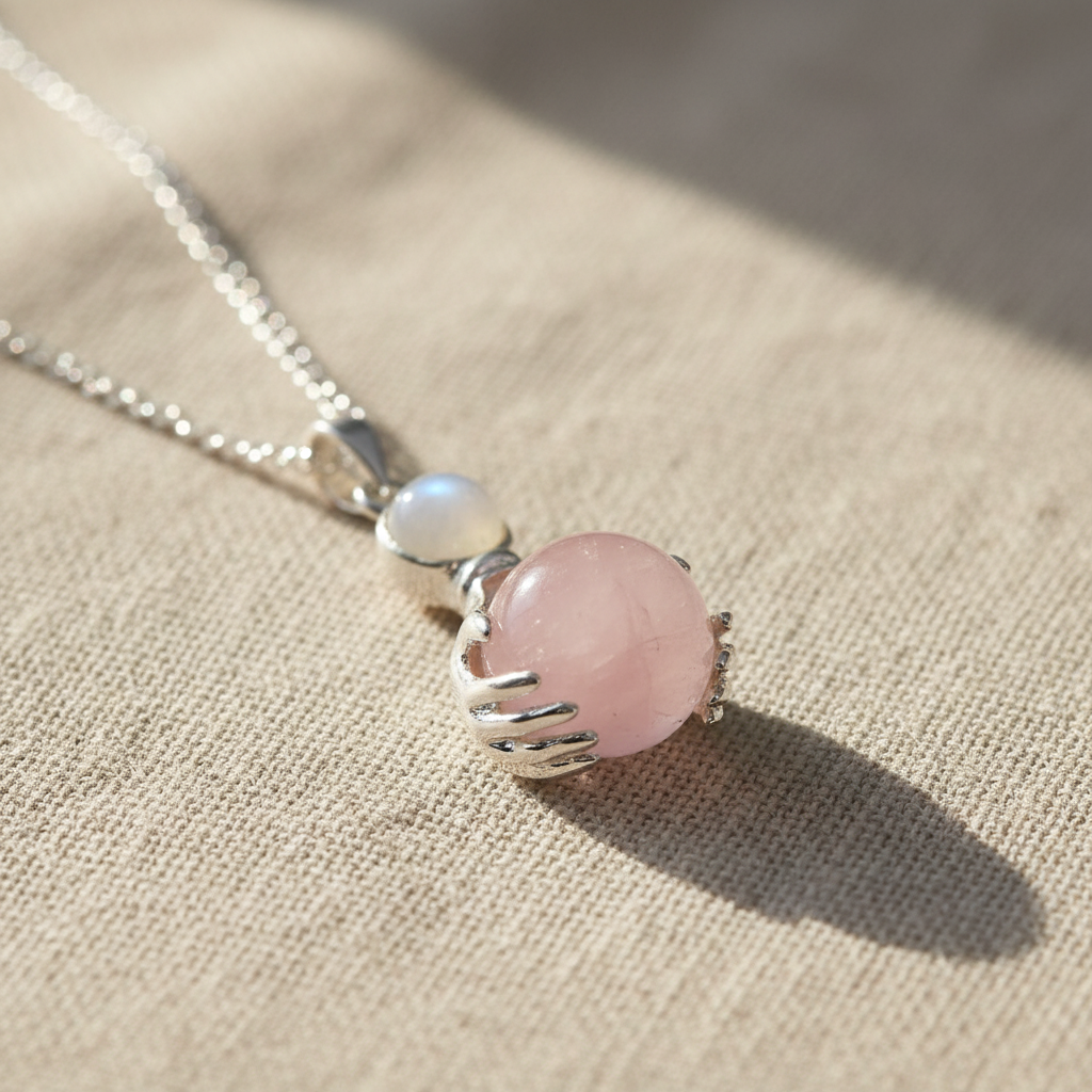 Rose Quartz Pendant - linen background