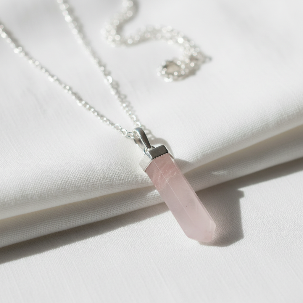 Rose Quartz Point Pendant with Chain