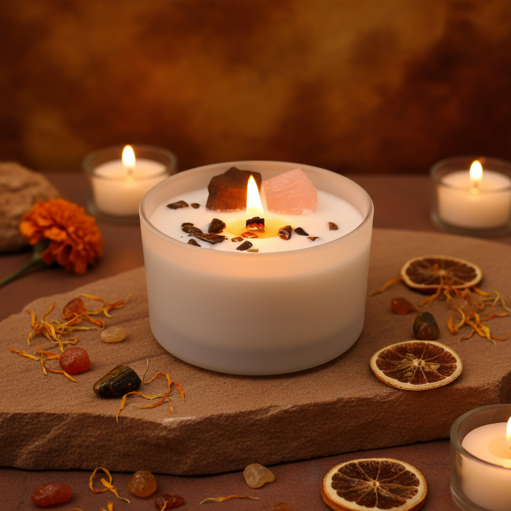 Sacral Chakra Crystal Candle - Lifestyle