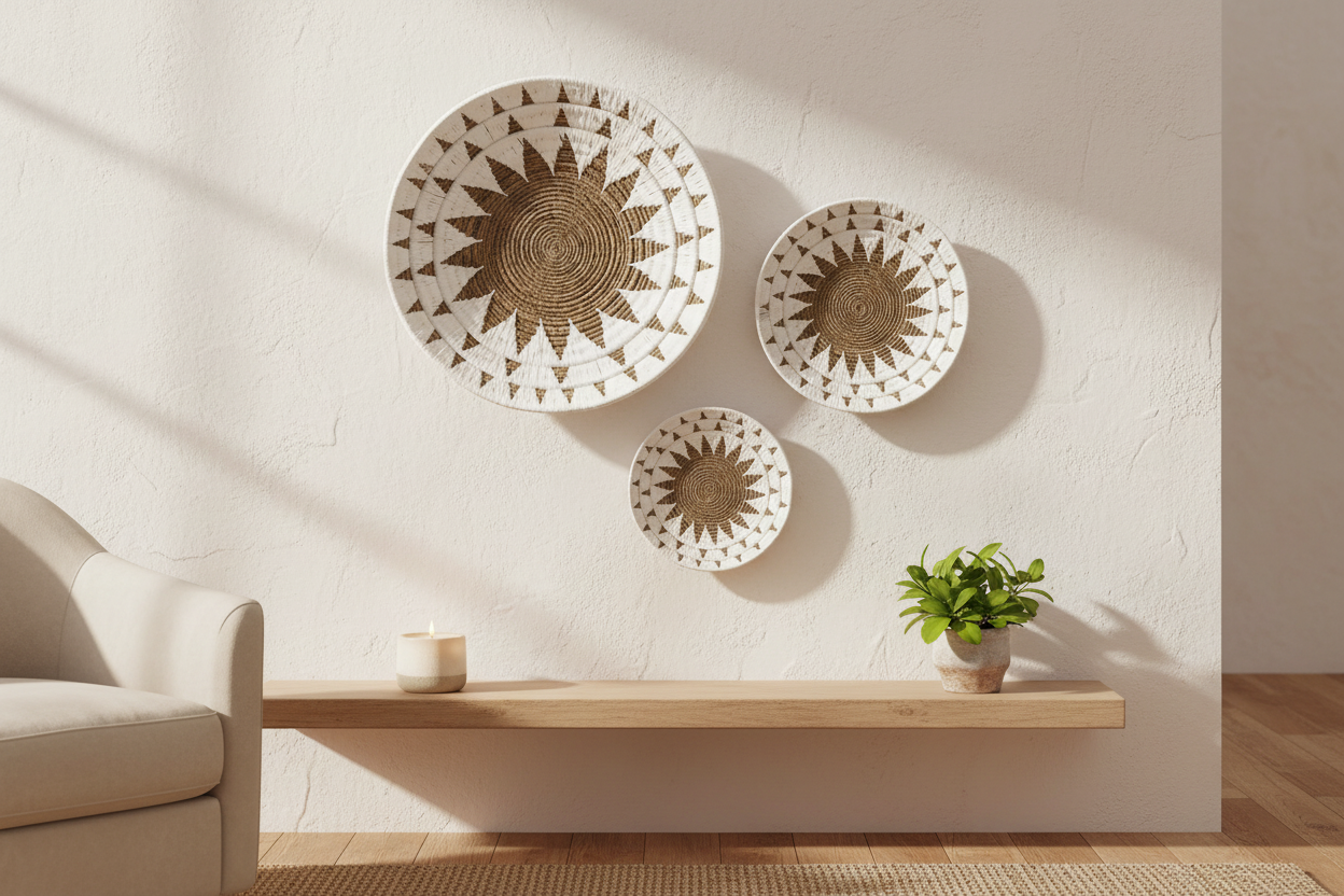 Set of Three Cream Seagrass Bowls Wall Art