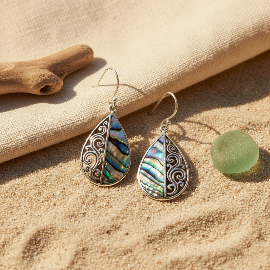 Shell & Silver Teardrop Abalone Earrings - Lifestyle