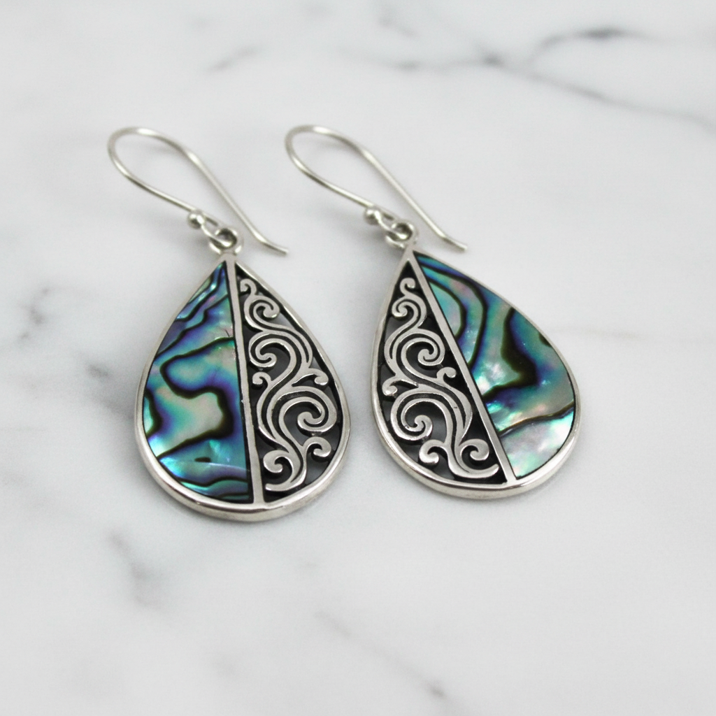 Shell & Silver Teardrop Abalone Earrings - Product