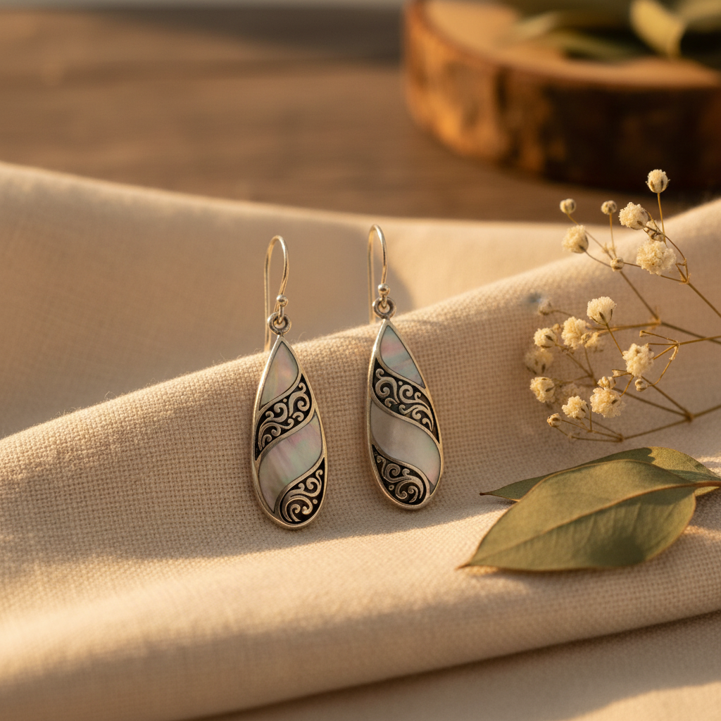 Shell & Silver Teardrop Earrings - Lifestyle