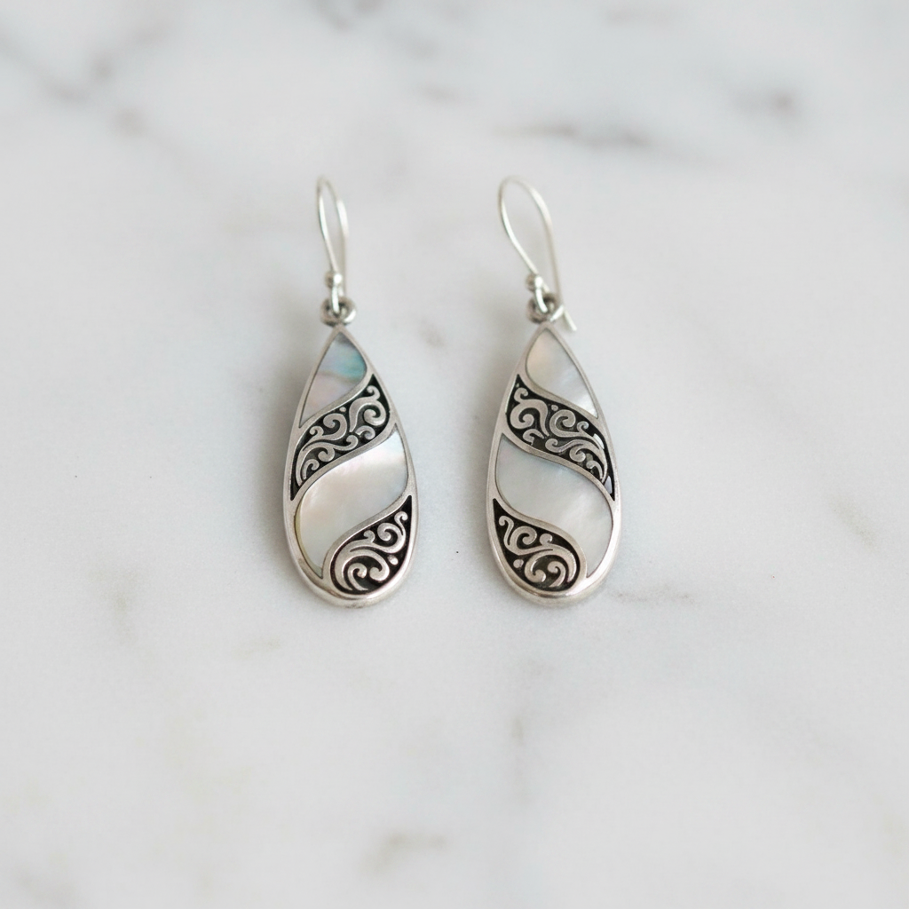 Shell & Silver Teardrop Earrings - Product