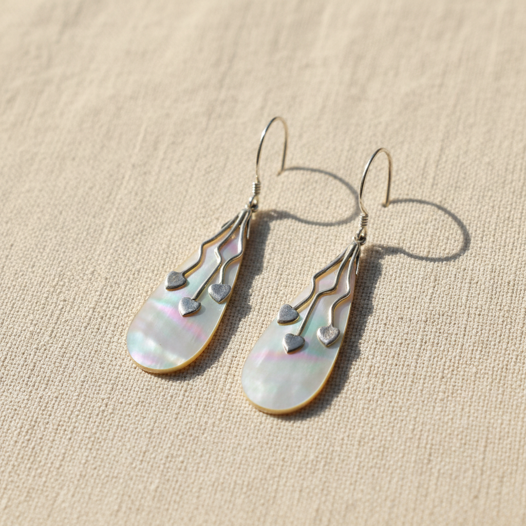Shell & Silver Three Hearts Earrings