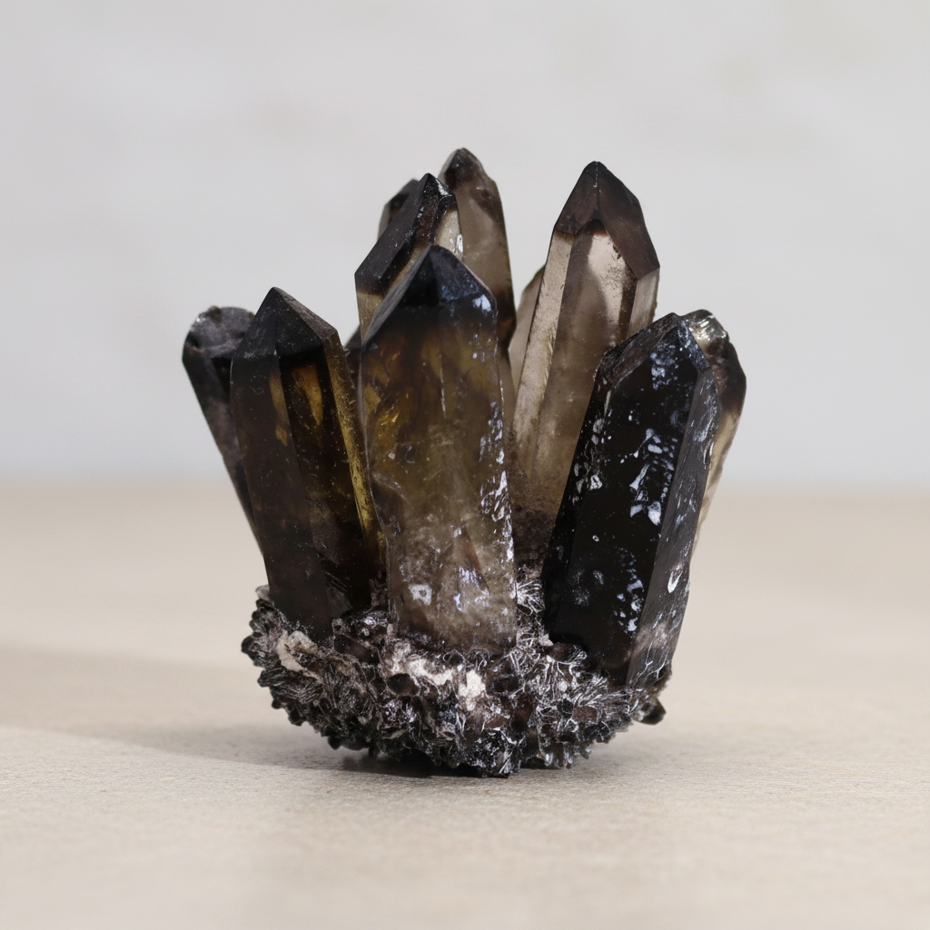 Smoky Ghost Quartz Cluster - Warm Grey Background