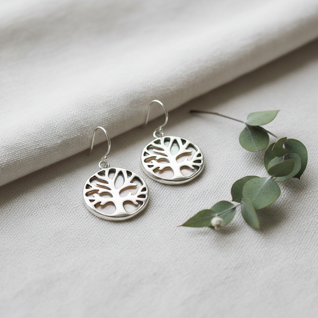 Tree of Life Silver Earrings - Mother of Pearl