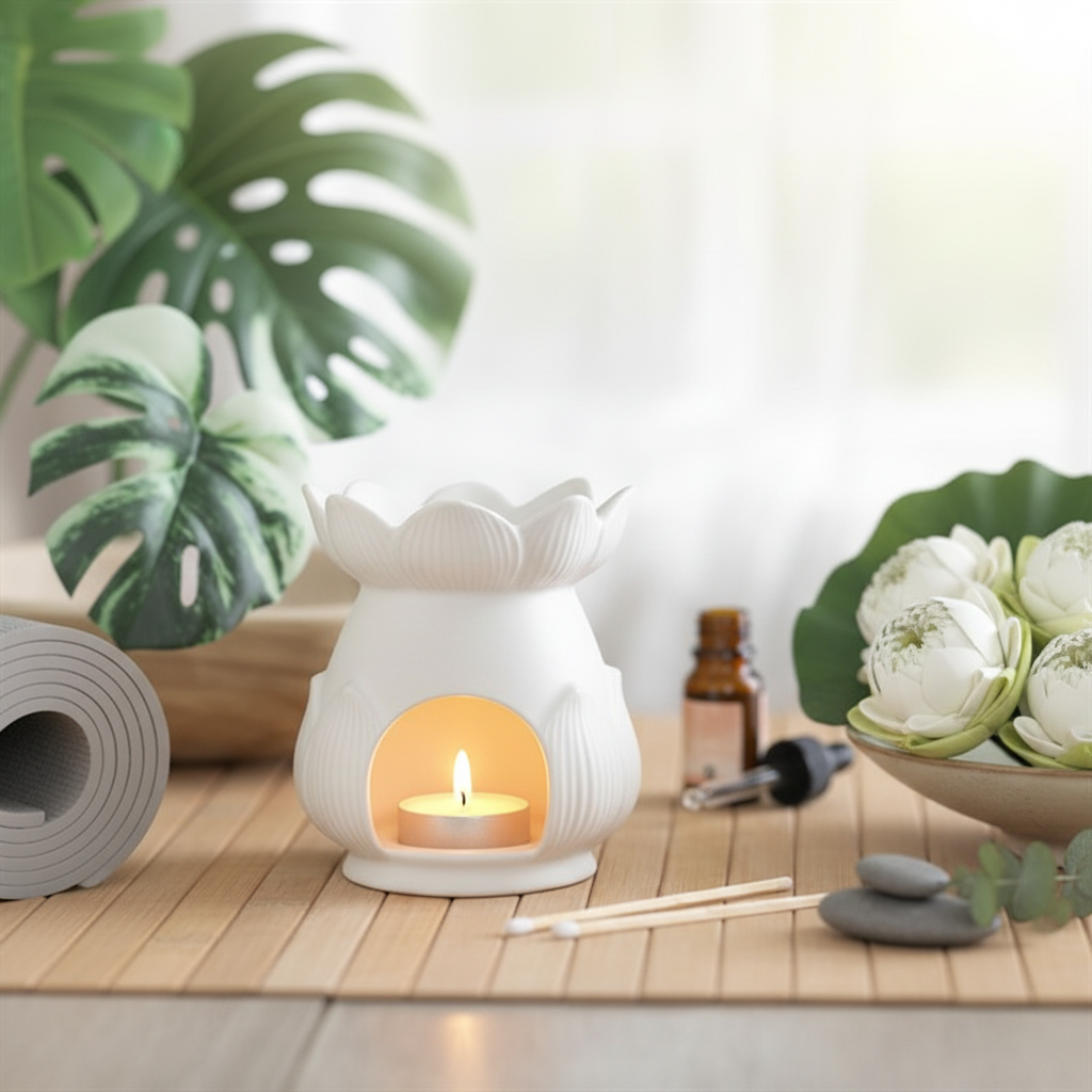 White Lotus Flower Wax Warmer - Lifestyle