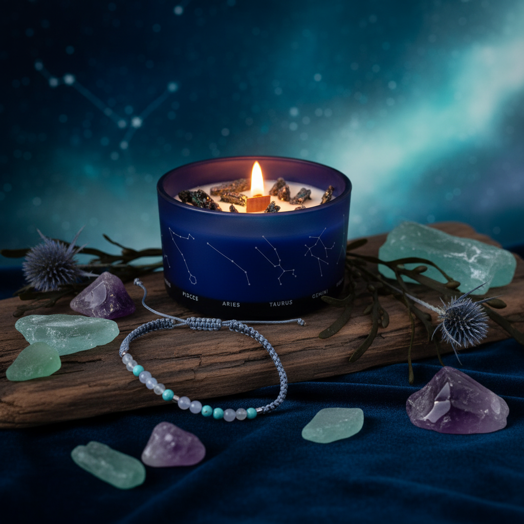 Zodiac Crystal Candle — Pisces Product Image Lifestyle